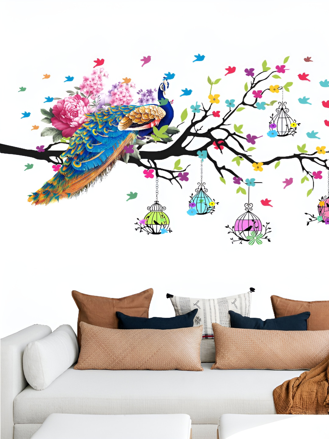Decor Villa Multicolor tree and birds with peacock Wall Sticker