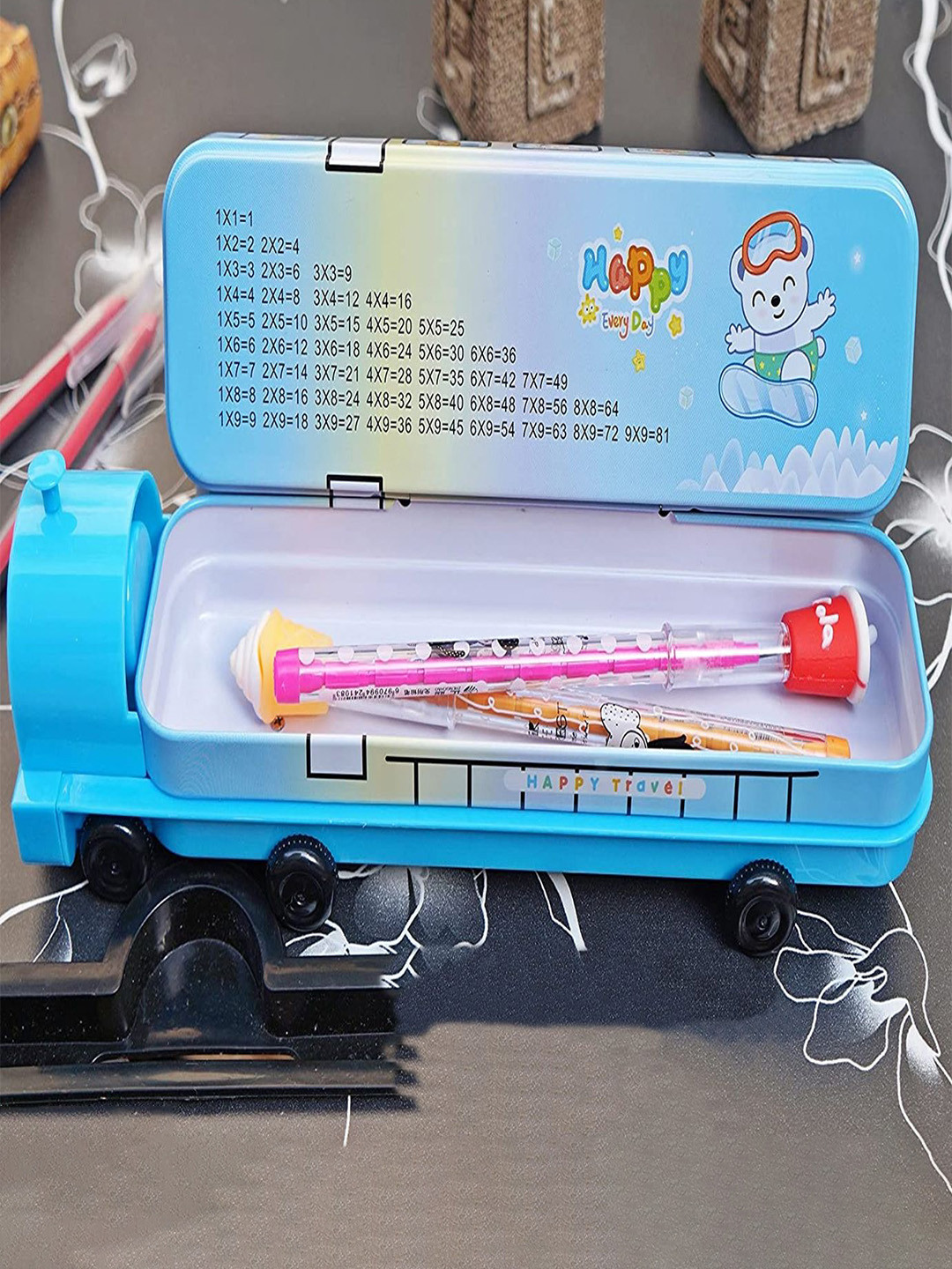 MUREN 4-Pcs Reusable Sank Magic Practice Books With Wheel Bus Pencil Box