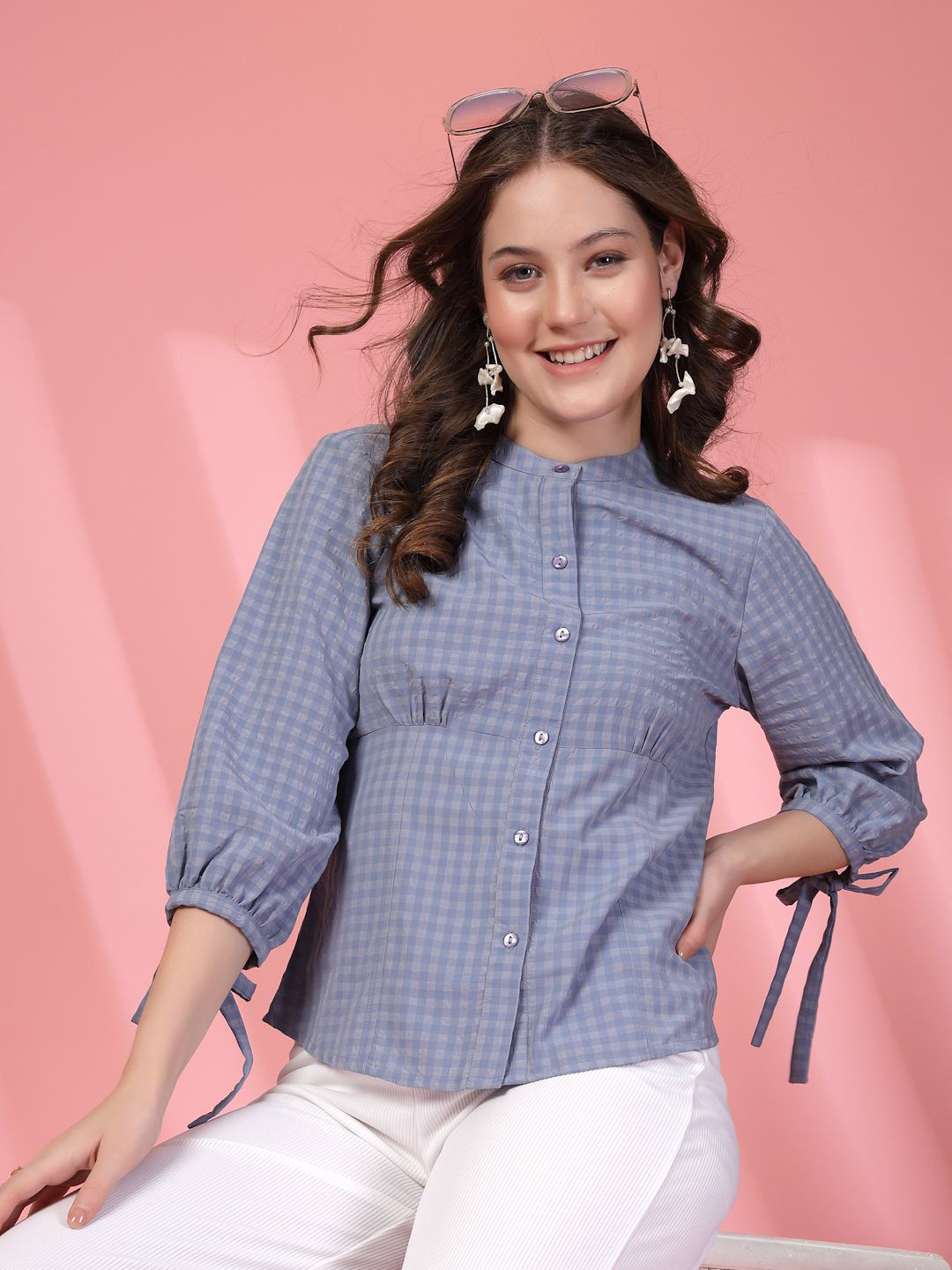 BEING NAUGHTY Micro Checks Checked Comfort Mandarin Collar Relaxed Fit Shirt