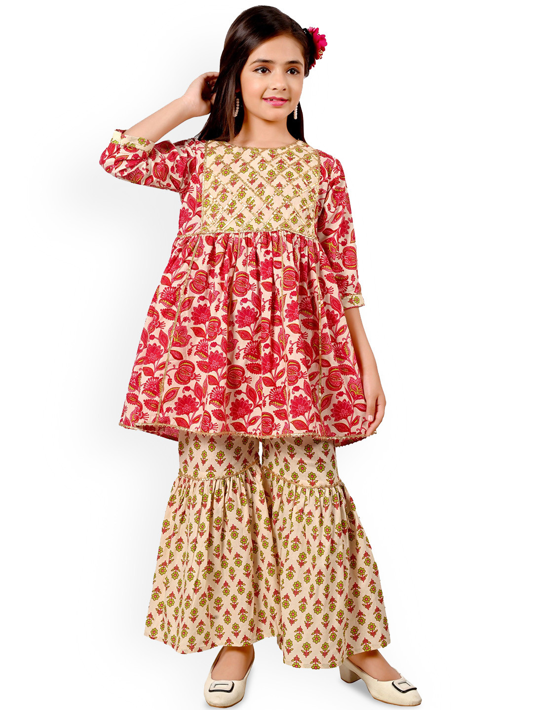 Arshia Fashions Girls Ethnic Motifs Printed Gotta Patti Regular Kurta Sets