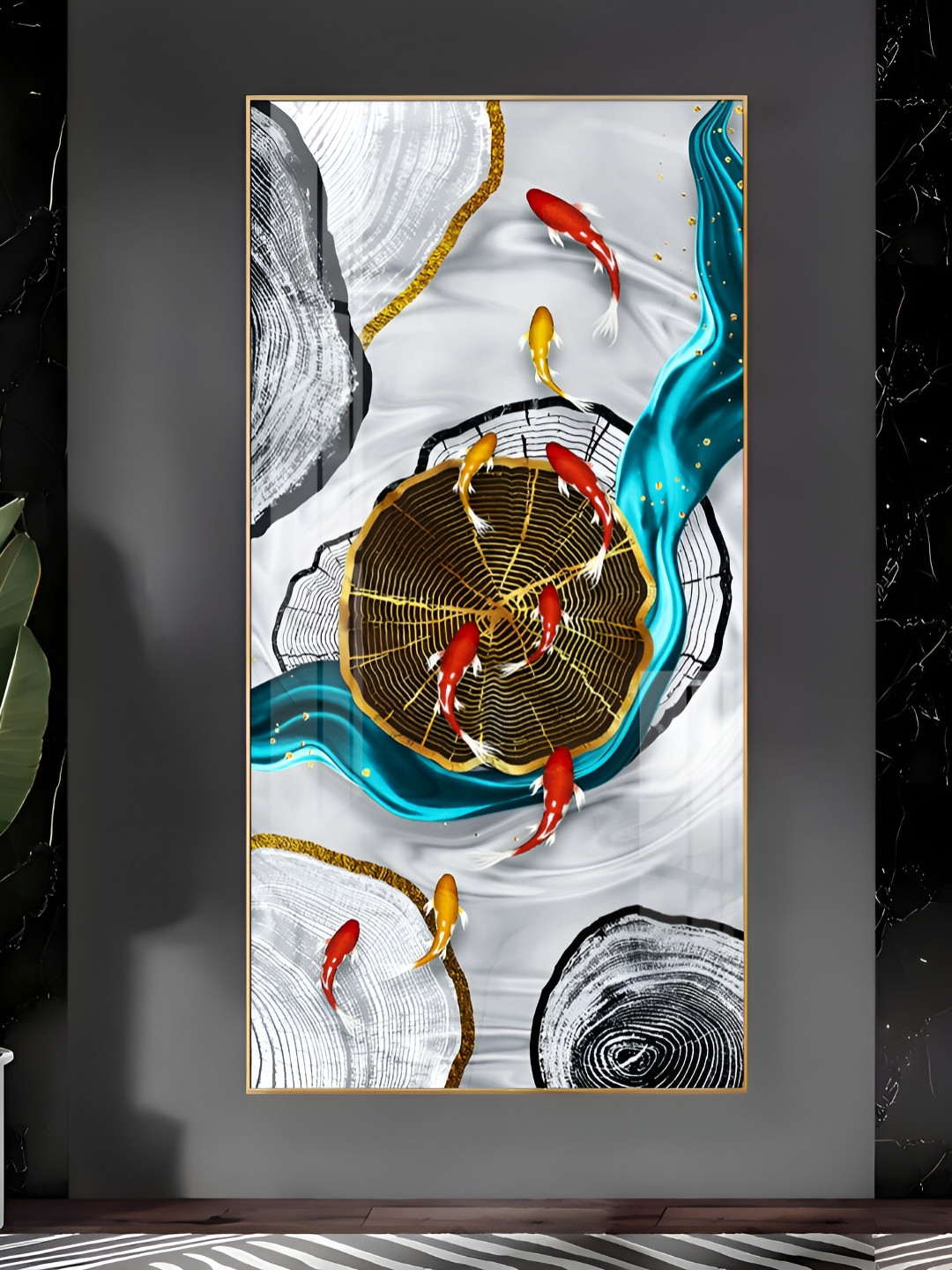 THE NEXT DECOR Tranquil Fish Pond Plastic Natural Elements Glossy Hall Wall Hangings-24In