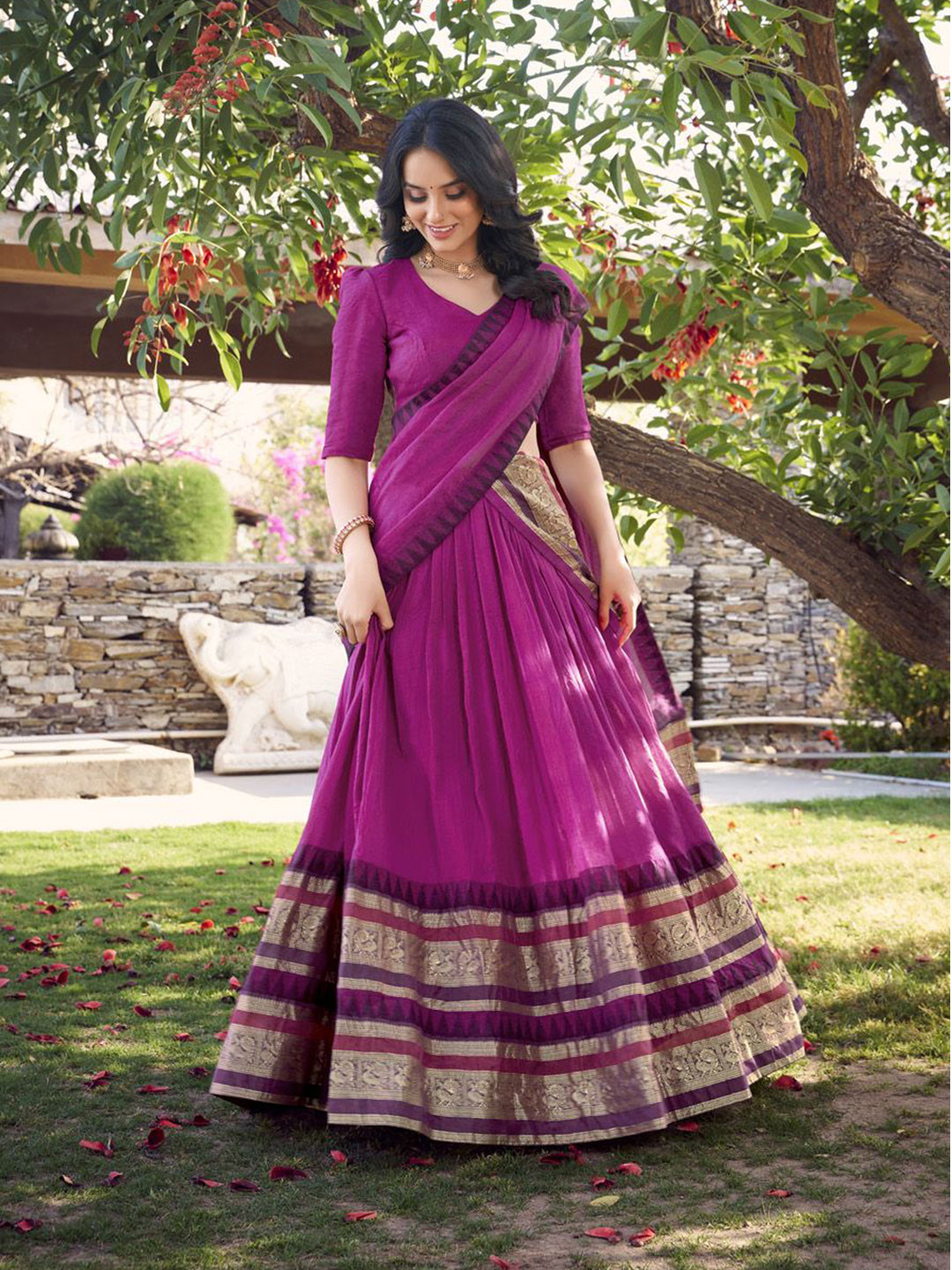 LOOKNBOOK ART Elegant Lightweight Pure Chanderi with Zari Border Lehenga Set
