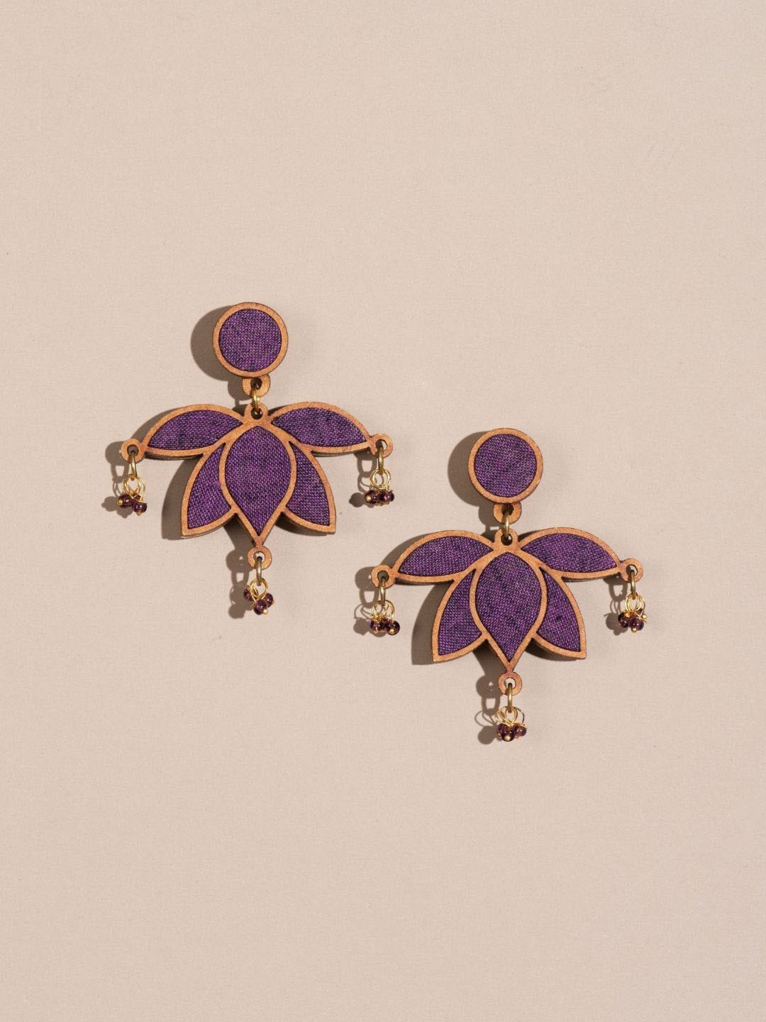 WHE Wooden Artificial Beaded Floral Shaped Drop Earrings