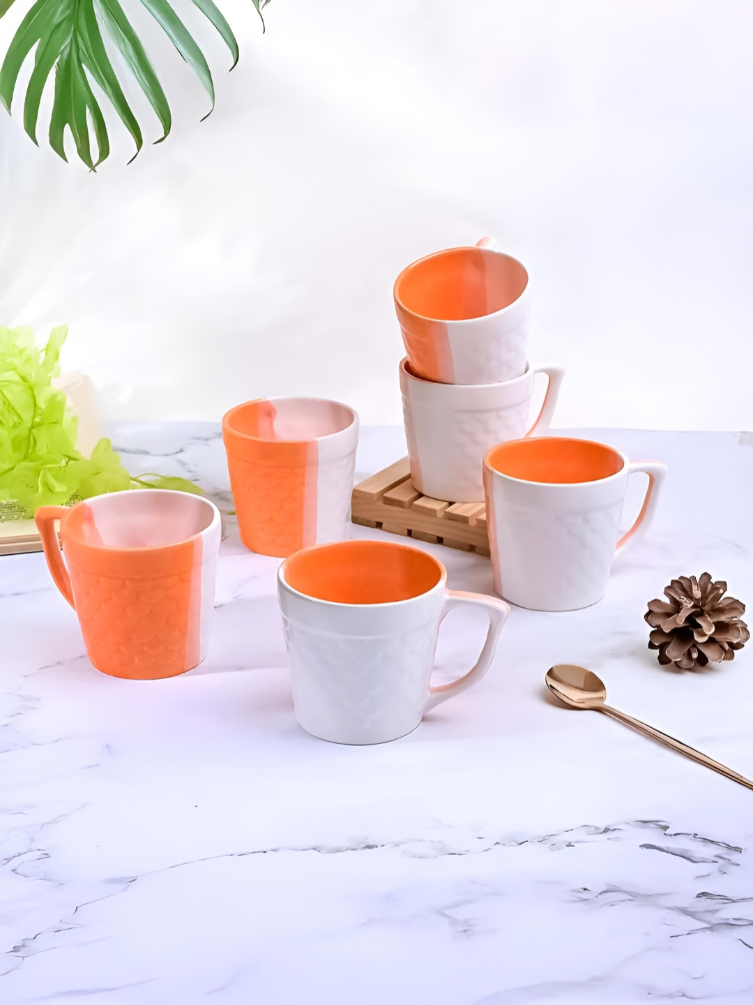 Storepedia Alton Yellow Textured Ceramic Handmade 6 Piece Mugs-150ml