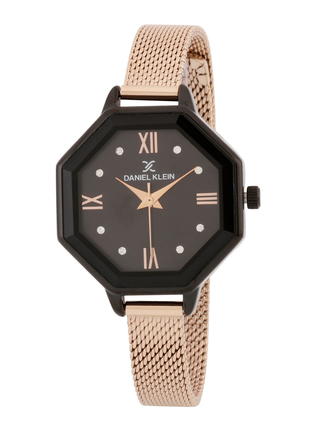 Daniel Klein Women Black Dial & Rose Gold Toned Straps Watch DK.1.12831-5