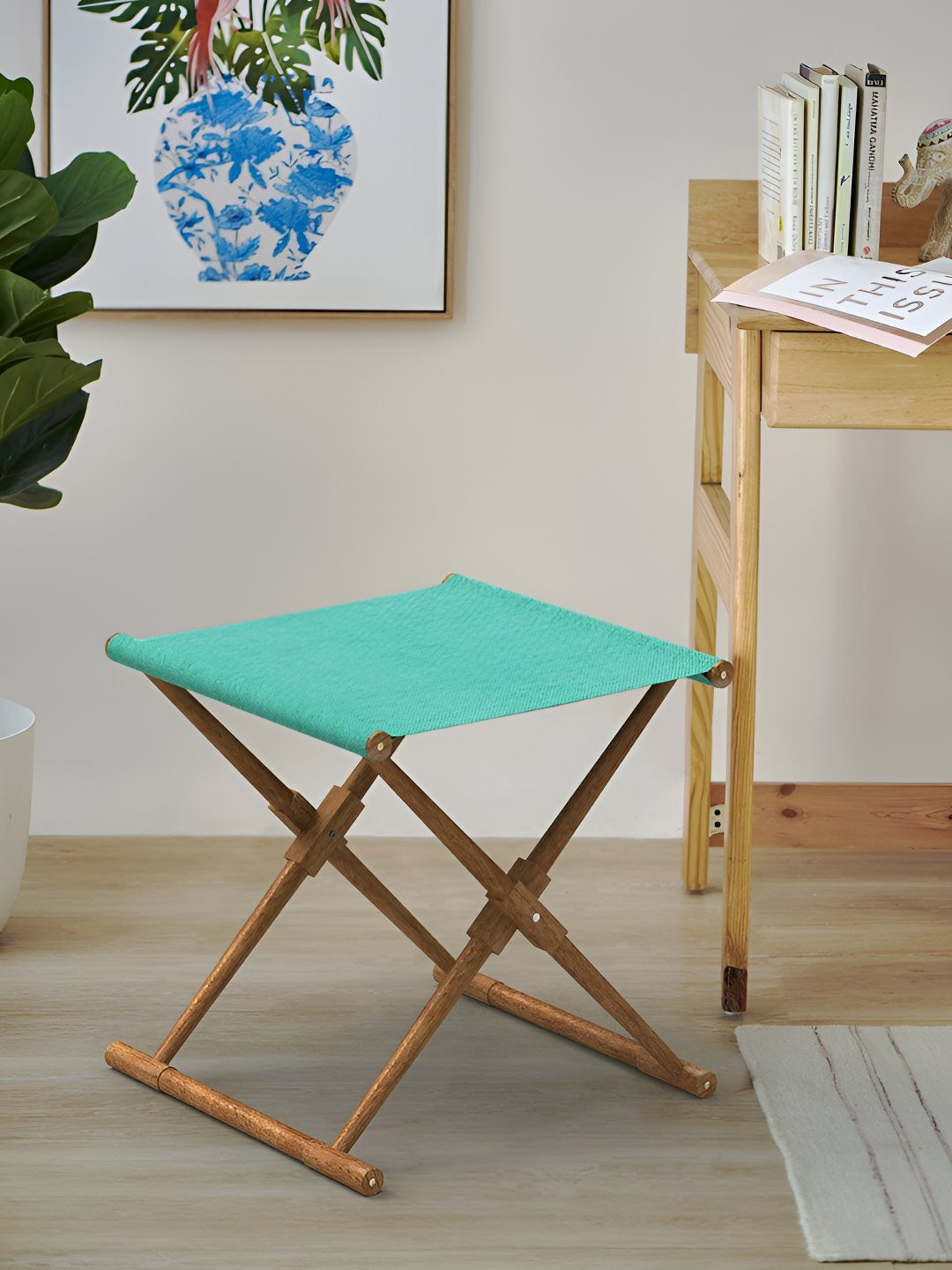 Chumbak Sea Green Printed Bistro Foldable Stool