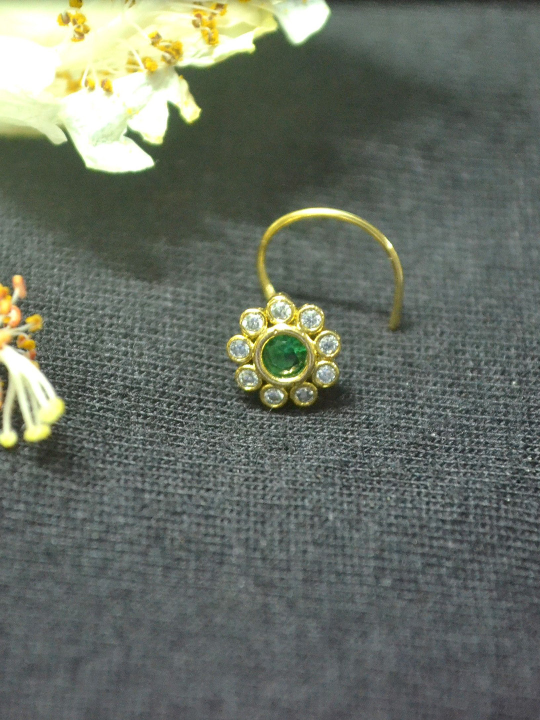 SHREEVARAM Gold-Plated Cubic Zirconia Ring Nosepin