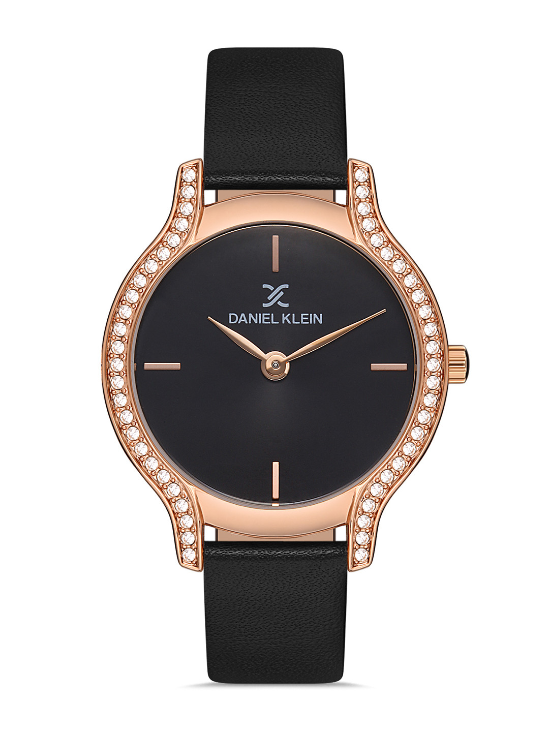 Daniel Klein Women Black Embellished Dial & Leather Strap Analogue Watch DK.1.13209-4