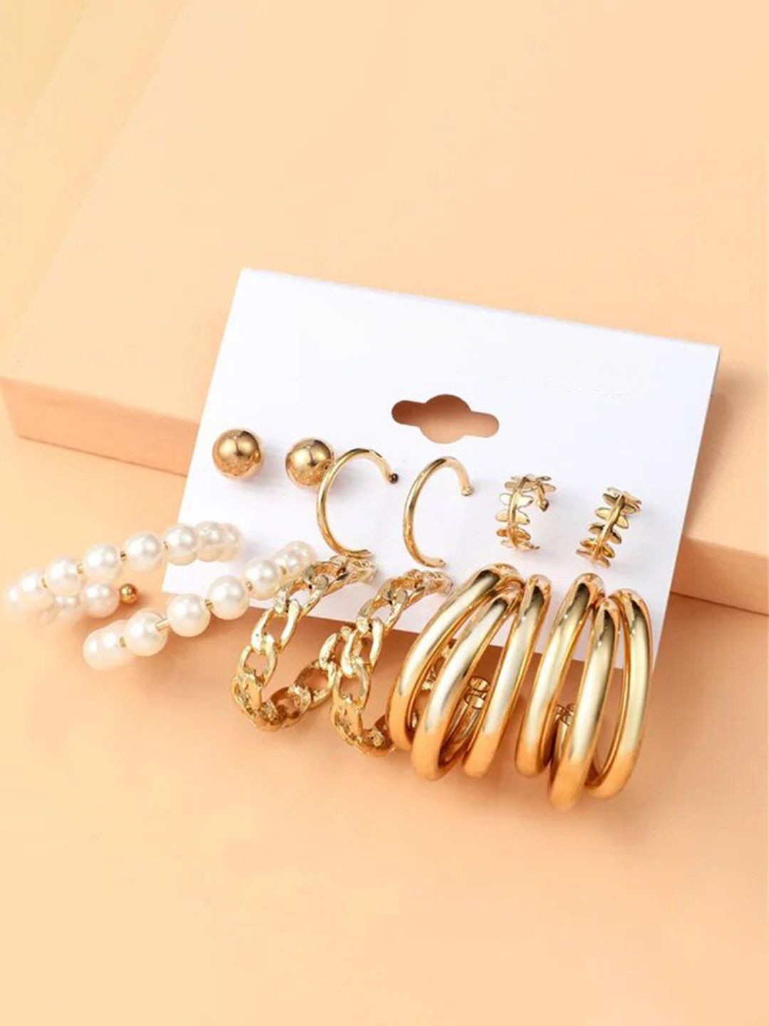 GOLDIWALA Set of 11 Gold-Plated Spherical Shaped Studs