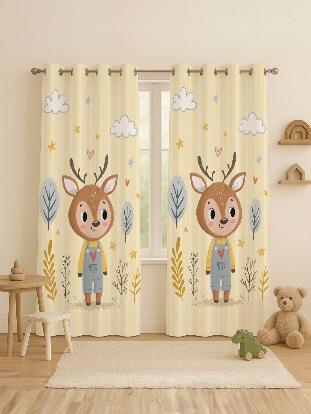 STITCHNEST Set of 2 Beige & Grey Animal Print 7 feet Curtain