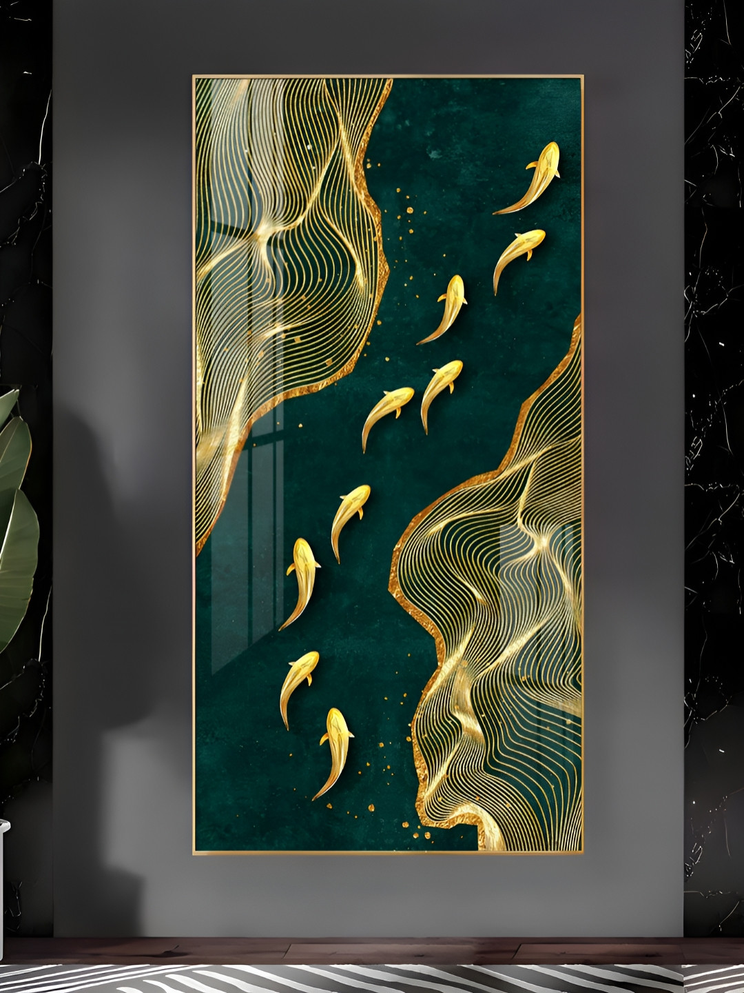 THE NEXT DECOR Oceanic Gold Fish Plastic Coastal Escape Glossy Hall Wall Hangings-24In