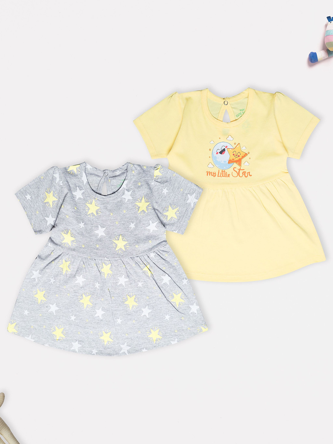 YUV Girls Pack Of 2 Conversational Printed Fit and Flare Dress