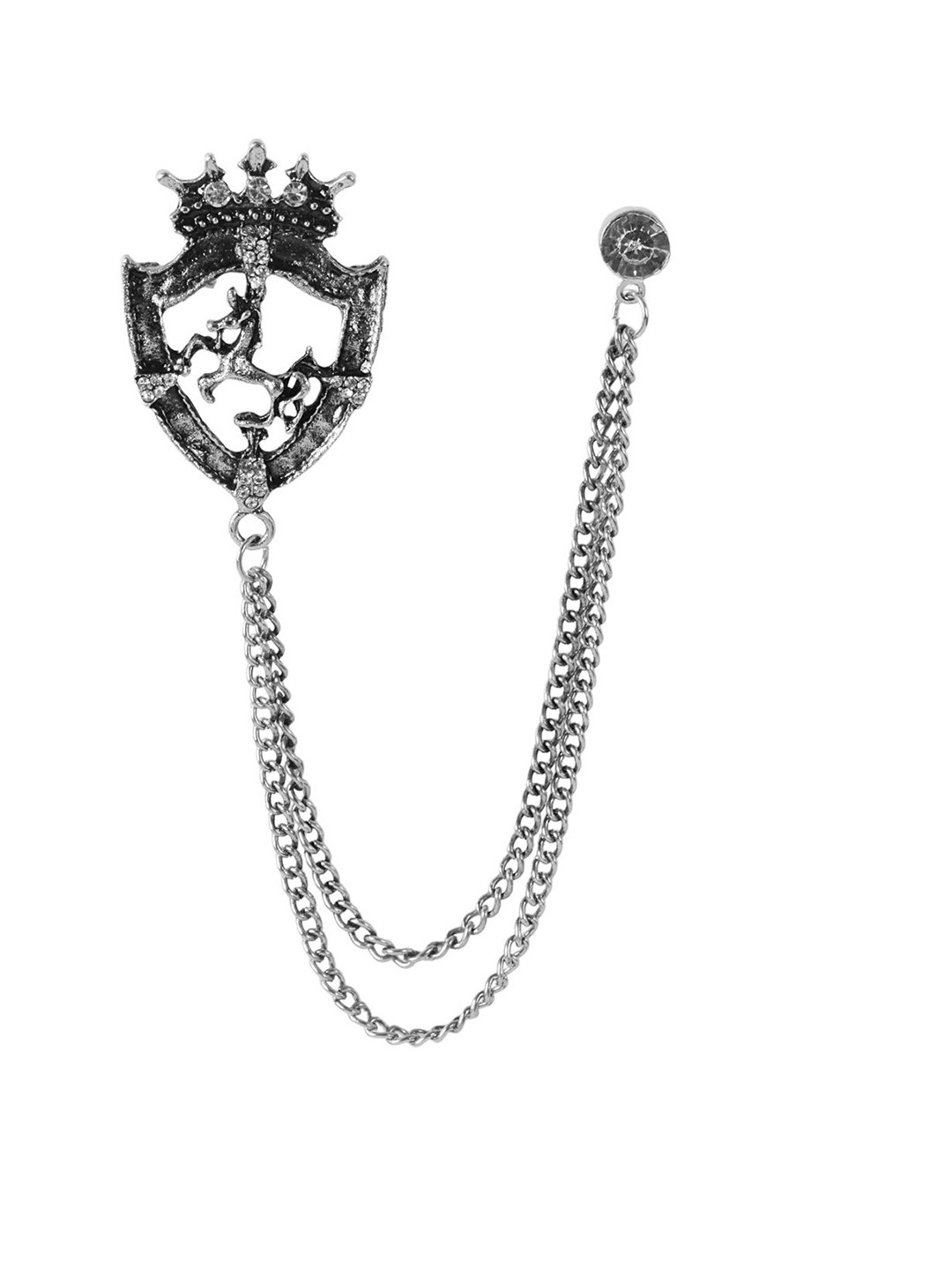 Curren Silver-Plated Artificial Stones Studded King Crown Shape Brooch