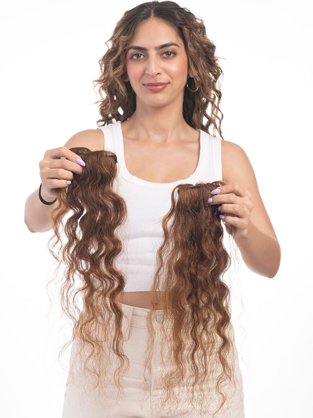 HAIRJOY 2 Clip In Curly Scalp Topper Hair Extension - Light Golden Brown - 12 In