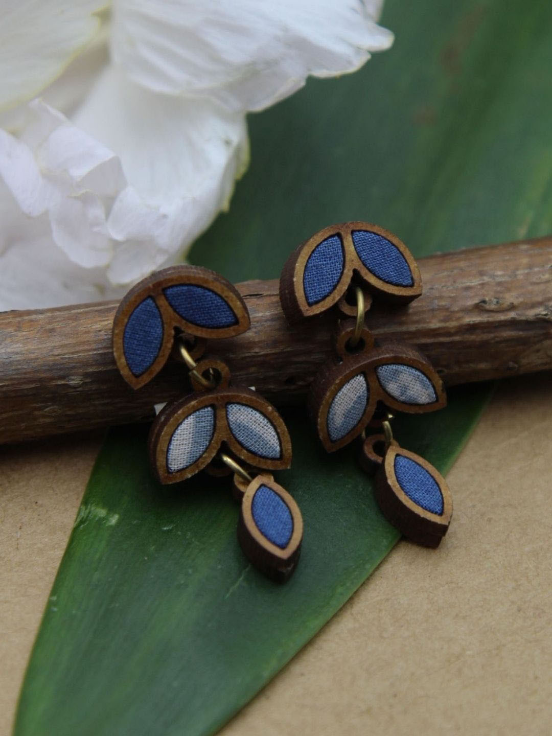 WHE Wooden Leaf Shaped Drop Earrings