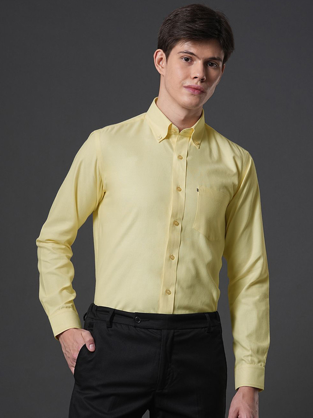 John Philips Men Slim Fit Solid Button-Down Collar Formal Shirt