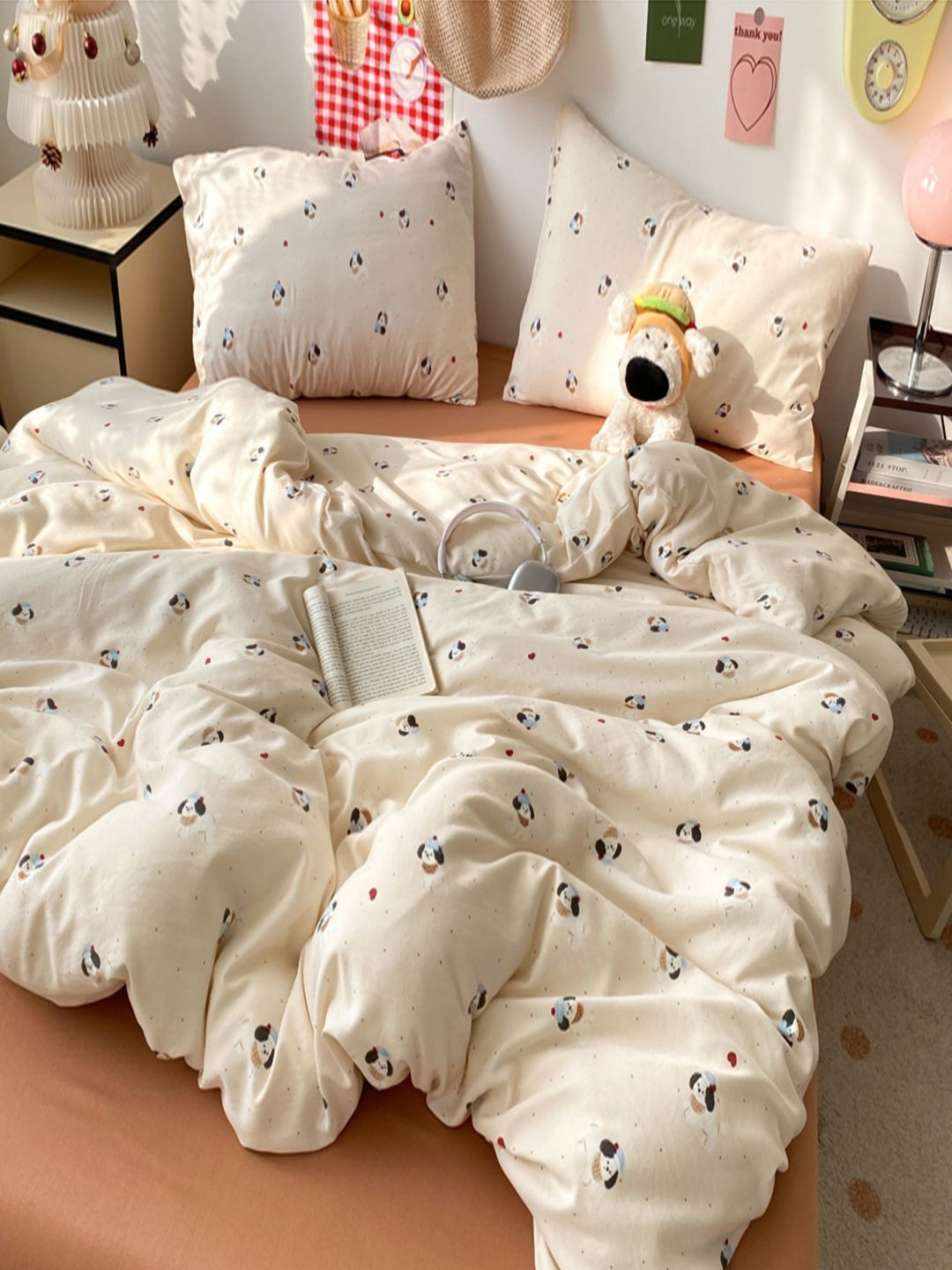 JC HOME Orange & Black 4 Pieces Cartoon Characters Double Extra Large Regular Bedding Set