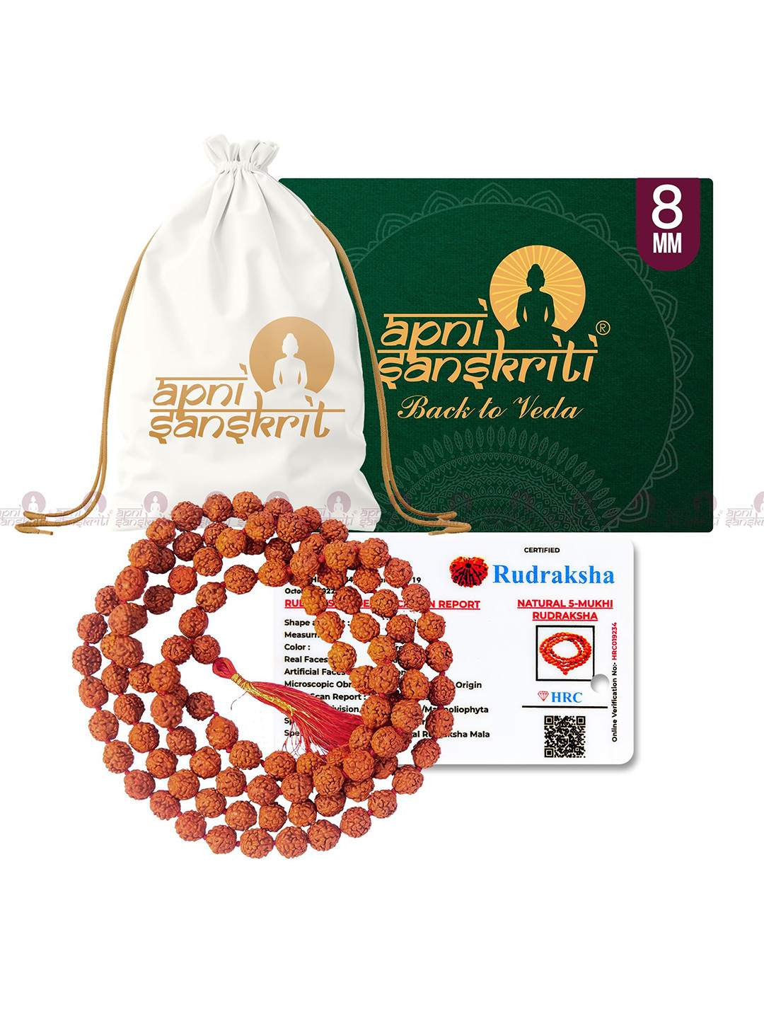 Apnisanskriti Unisex 5-Face Rudraksha 8mm Mala