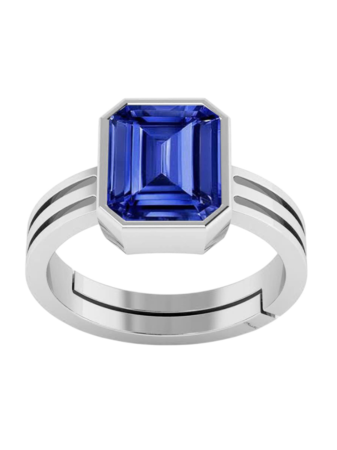 RRVGEM 6.50 KT Blue Sapphire Stone Silver Plated Adjustable Ring
