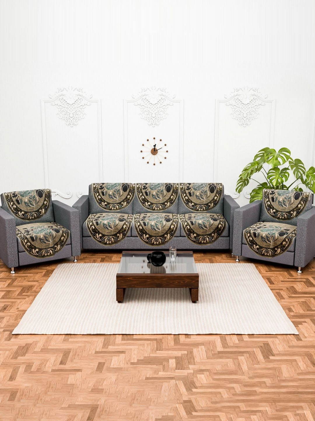 Aura Green 10 Pcs Printed 5 Seater Sofa Durable Slipcover Sofa Protector