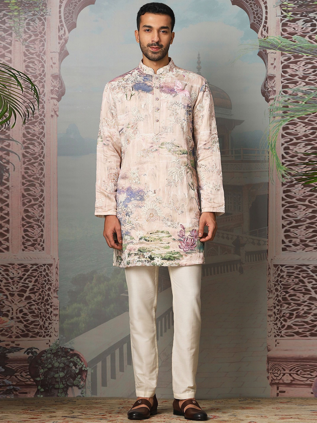 ASUKA Illusory Fabled Floral Embroidered Thread Work Pure Silk Kurta With Trouser