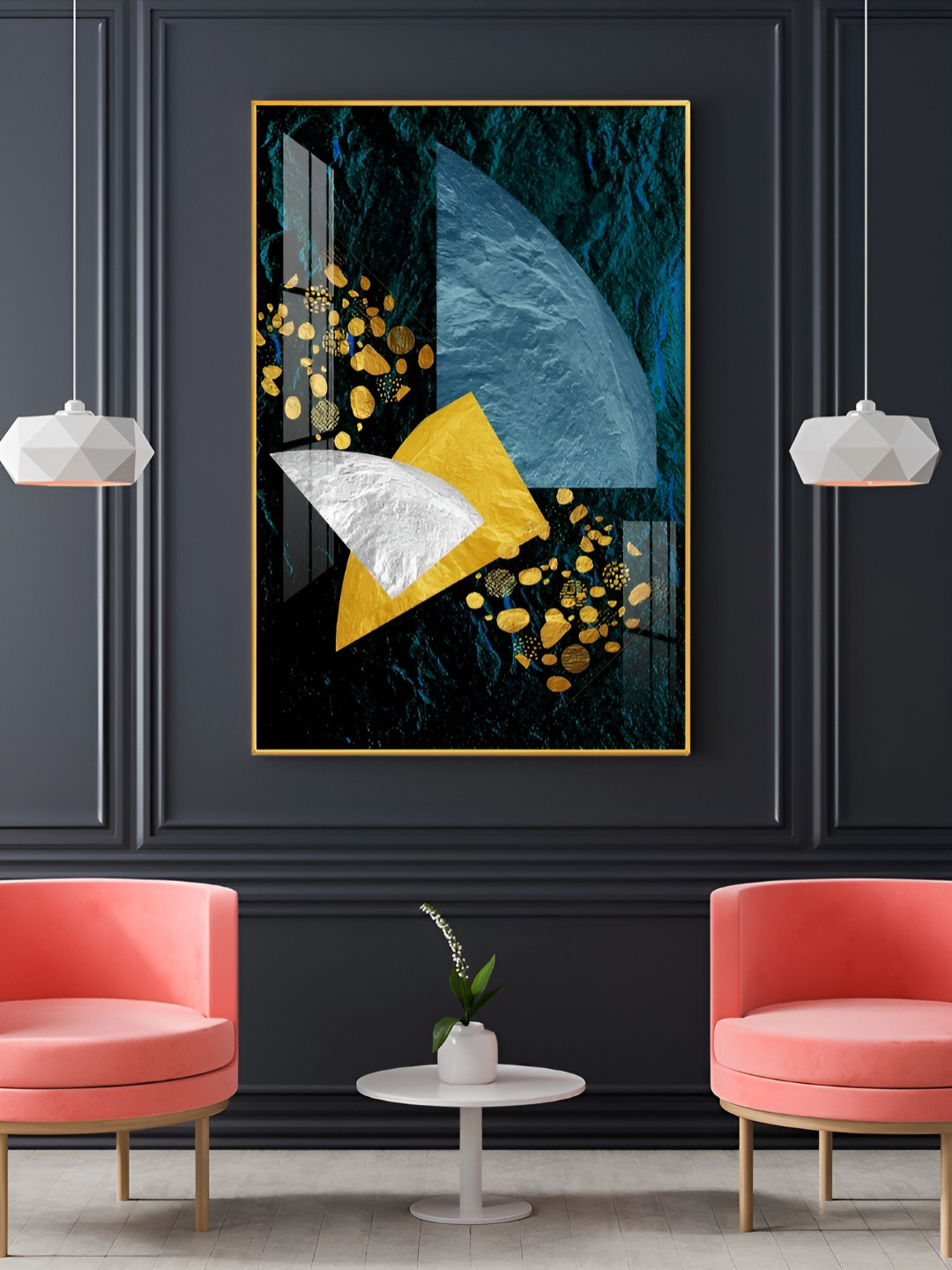 THE NEXT DECOR Golden Azure Symphony Plastic Natural Elements Glossy Wall Hangings-18In