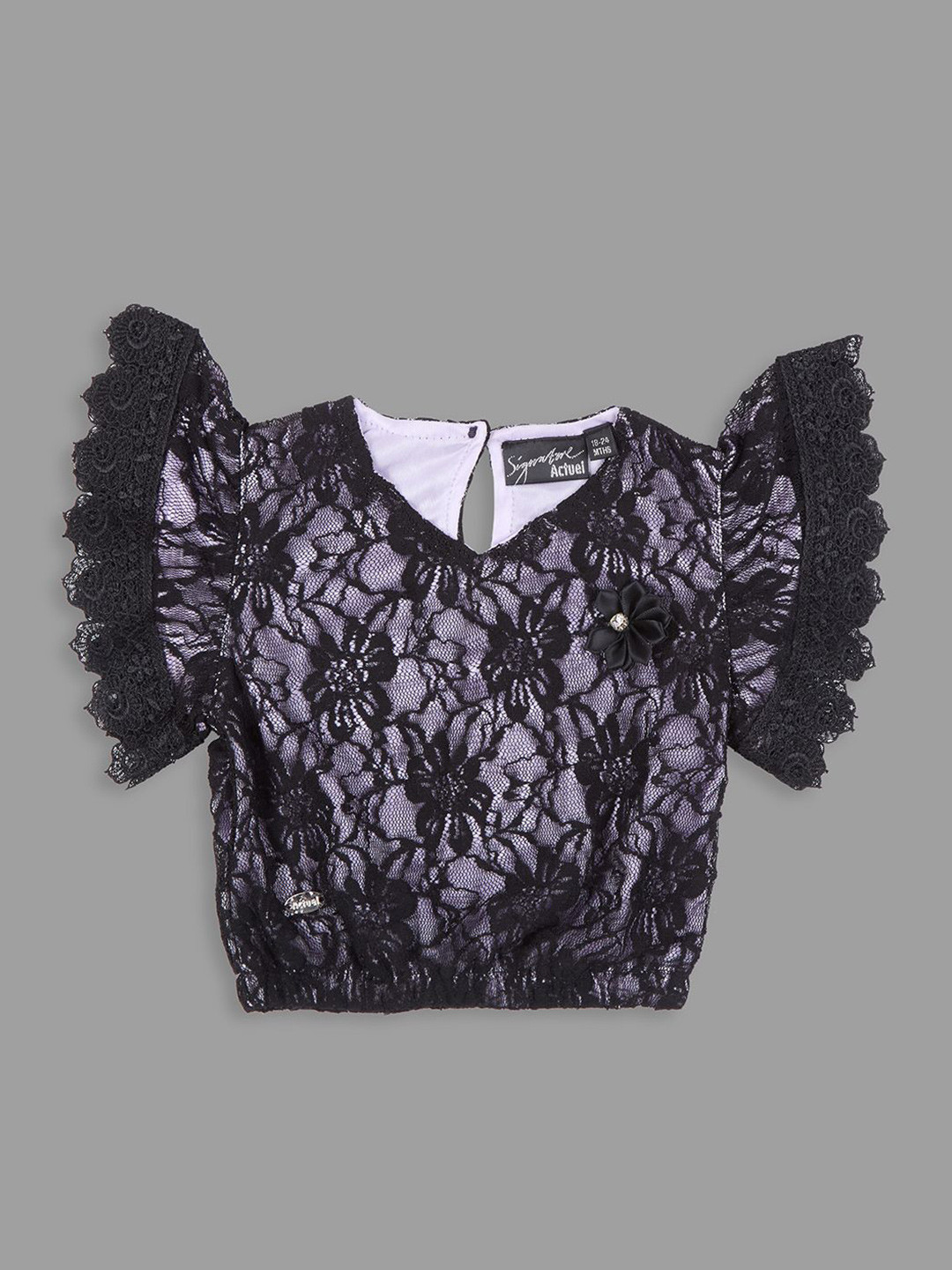 Actuel Girls Floral Flutter Sleeve Lace Crop Top