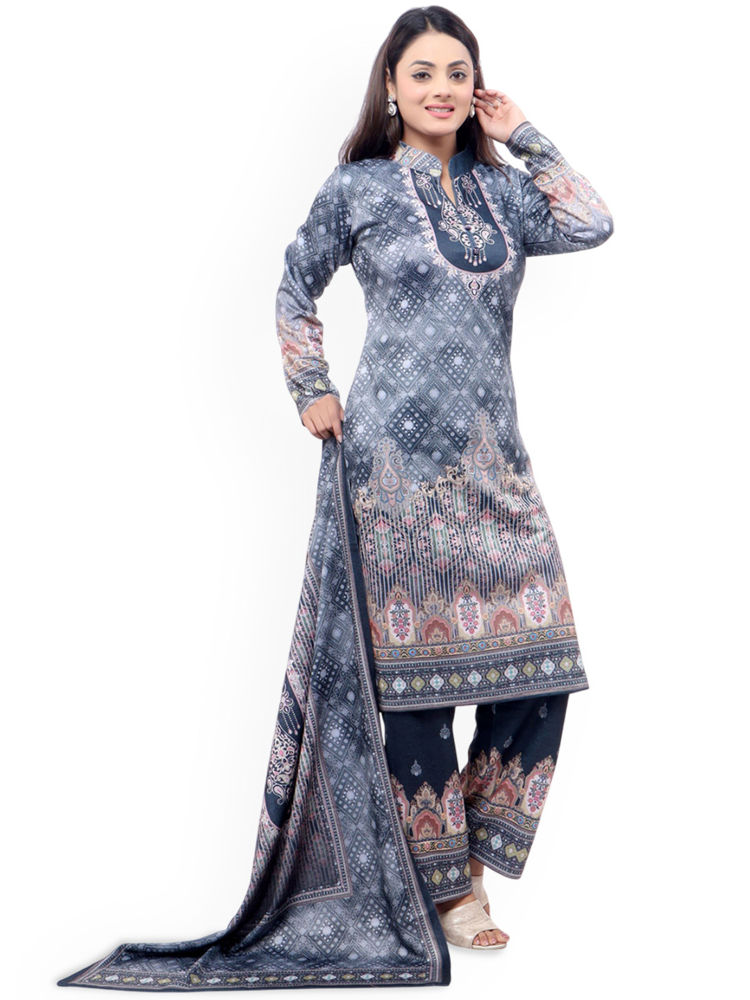 WOOL 4U Women Ethnic Motifs Printed Regular Kurta with Trousers & With Dupatta