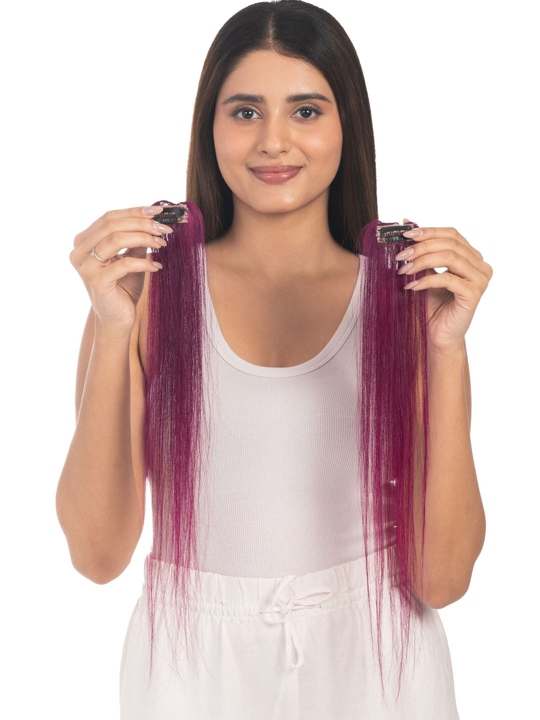 HAIRJOY Set Of 2 Clip In Streaks Pink Hair Extensions Instant Color Boost 16 Inches