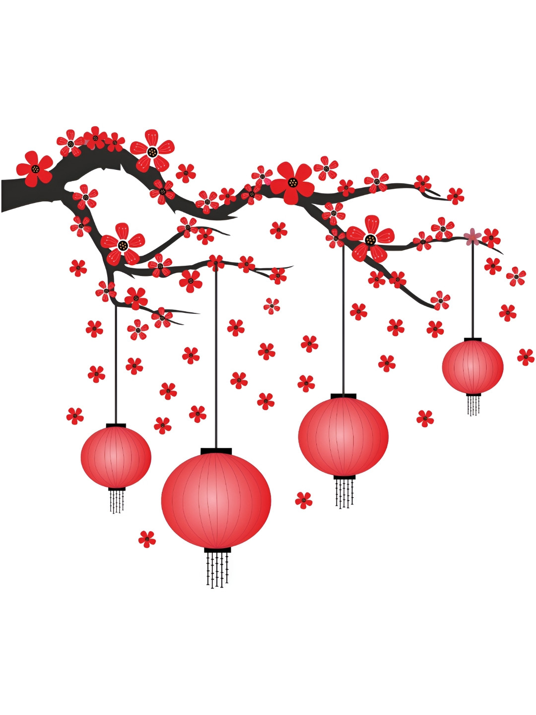 Decor Villa Multicolor branches and Lamps flowers Wall Sticker