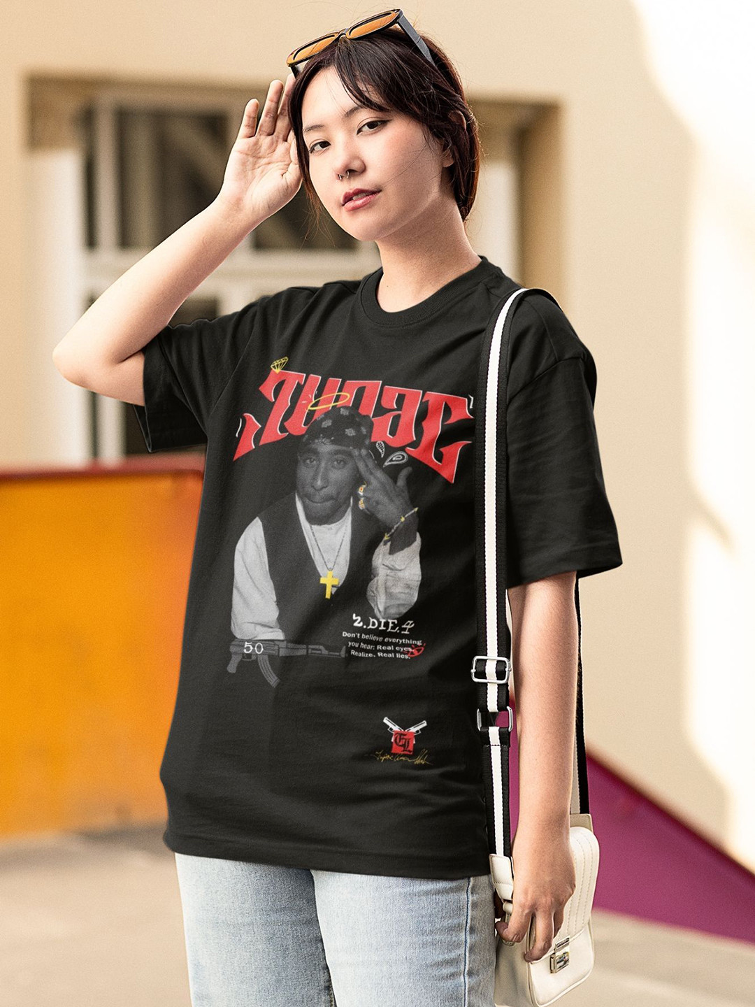 CAPTCHA Women Graphic Printed Drop-Shoulder Sleeves Oversized Regular Cotton T-shirt