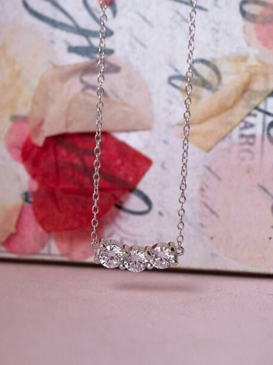 Anouk Women Silver Plated Curved Bar CZ Artificial Stones Chain