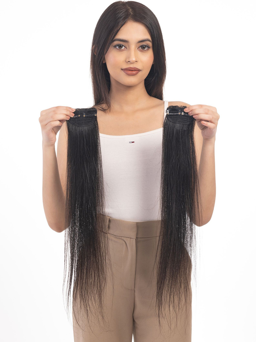 HAIRJOY Set Of 2 Dark Brown Clip Side Patches Instant Volume 22 Inches