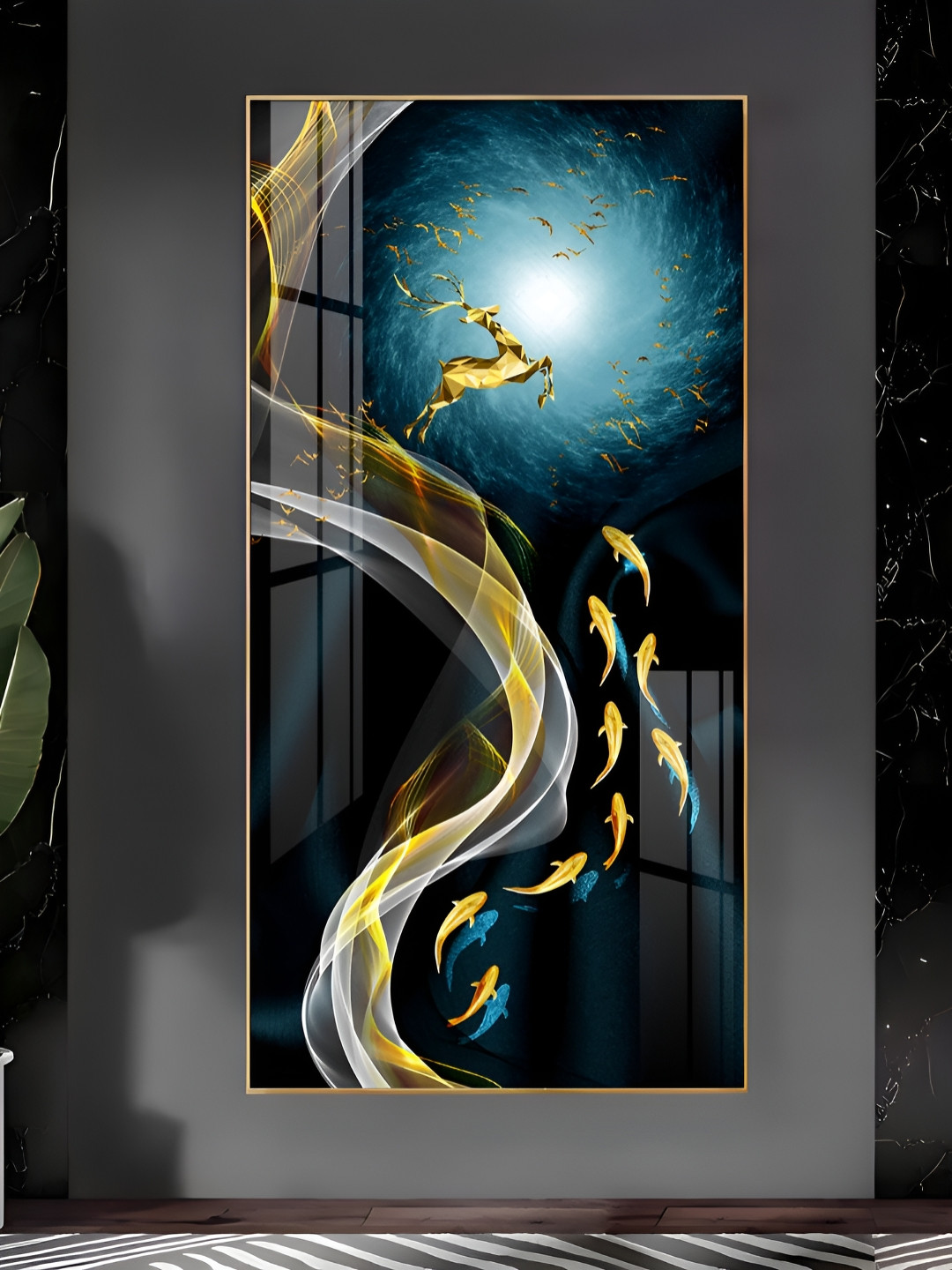 THE NEXT DECOR A Deer In Motion Plastic Coastal Escape Glossy Hall Wall Hangings-24In