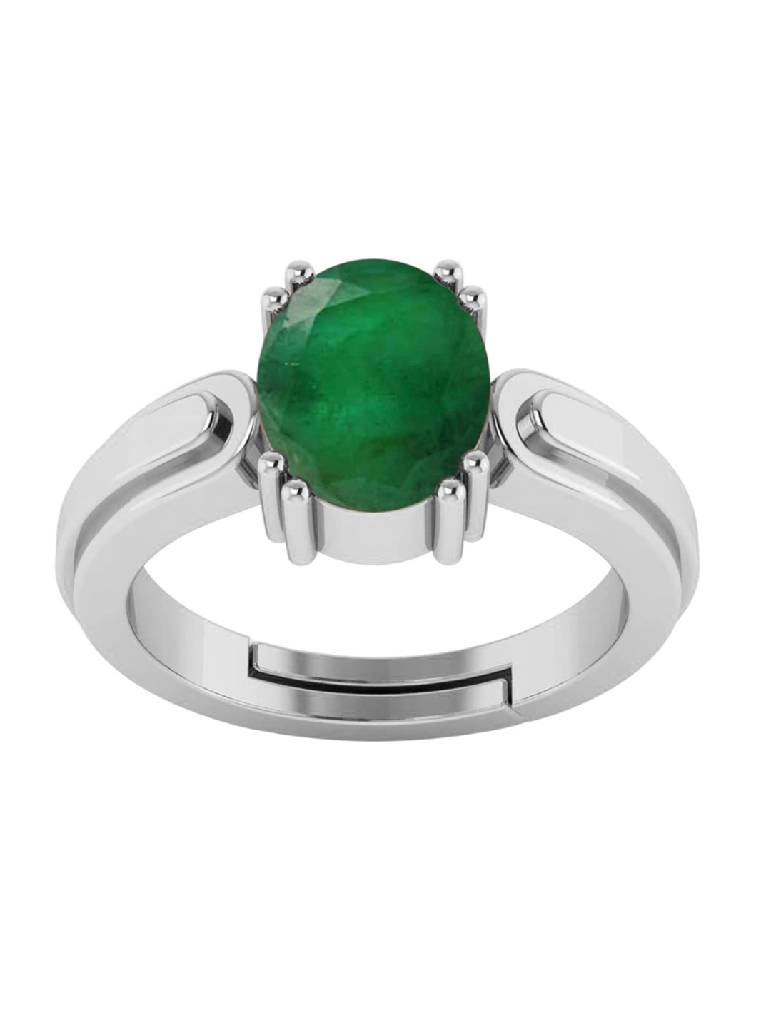 RRVGEM 9.25 Ratti To 9.00 Ratti Emerald Ring Silver Plated Adjustable Ring