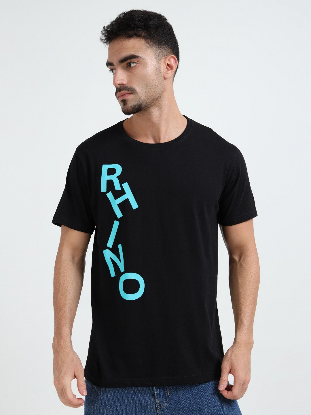 RHINO CULT Typography Printed Round Neck Cotton T-Shirt