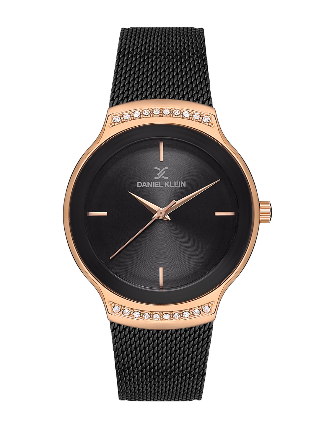 Daniel Klein Women Pink Embellished Dial & Black Bracelet Style Straps Analogue Watch DK.1.13093-5