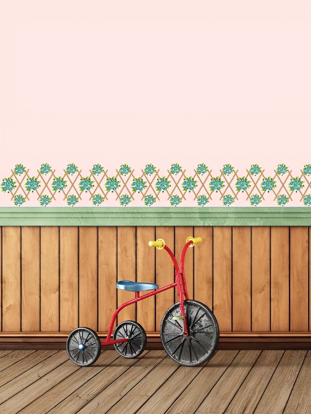 Decor Villa Multicolour BLUE FLORAL BORDER DESIGN Wall Sticker