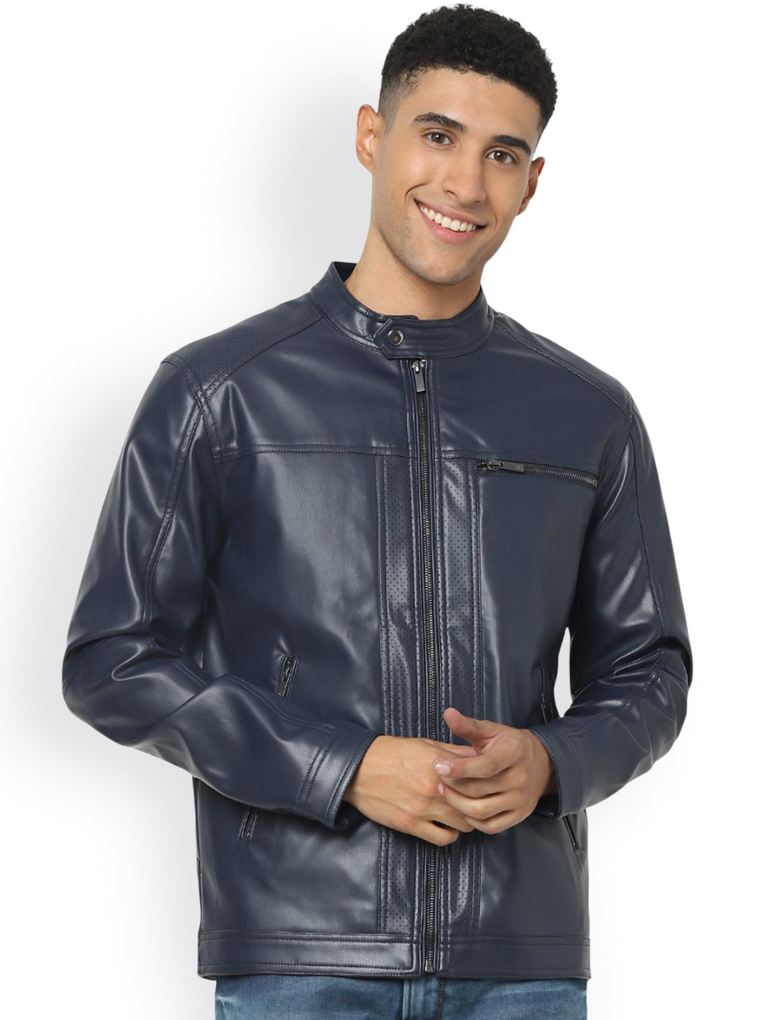 Celio Men Solid Leather Jacket