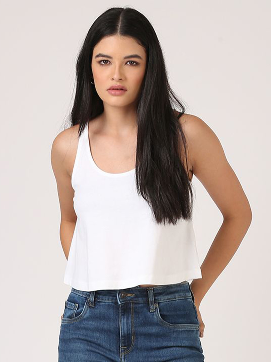 Jolene.club White A-line Scoop Neck Cotton Tank Top