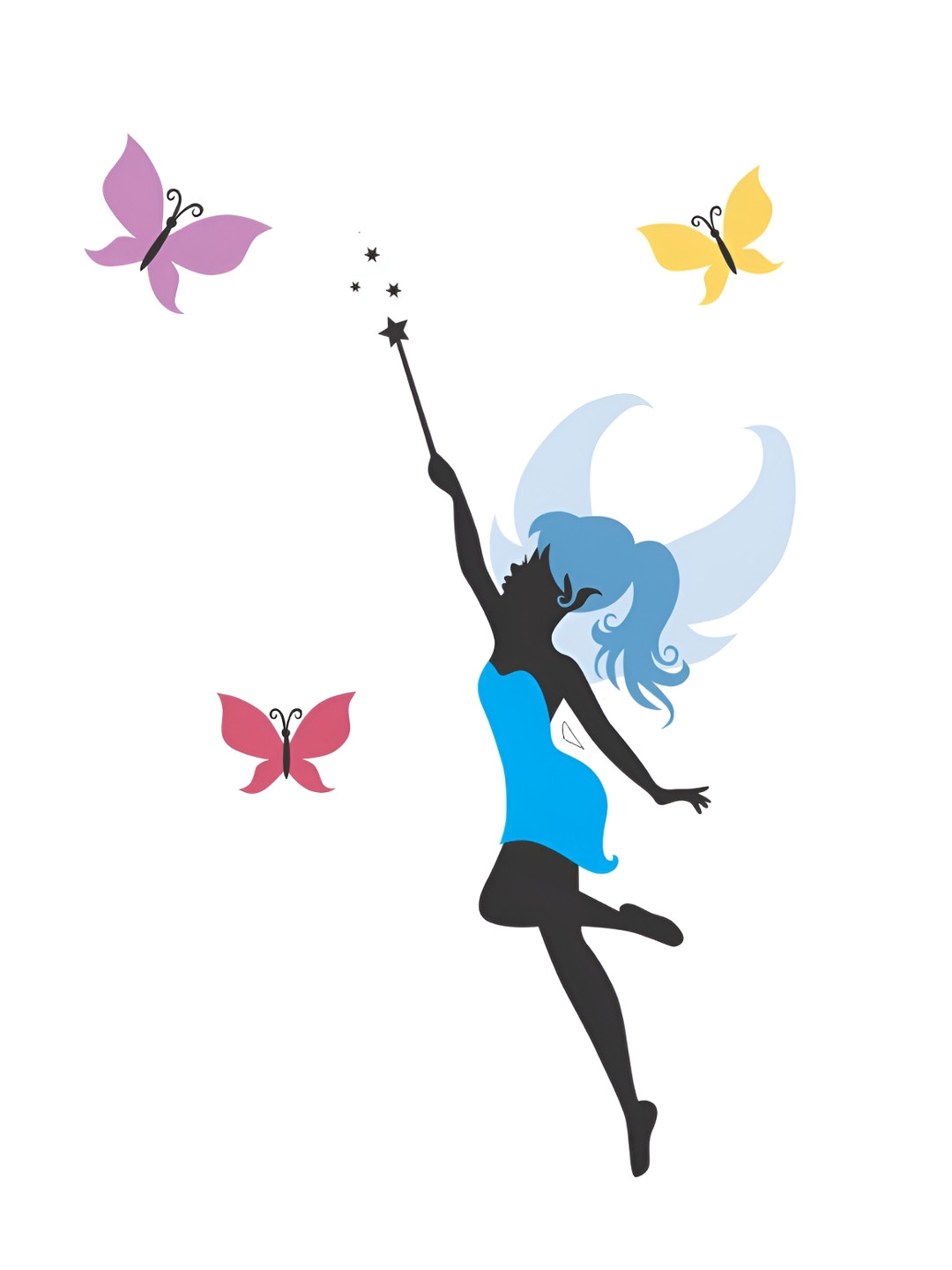 Decor Villa Multicolor Fairy with Butterflies Wall Sticker