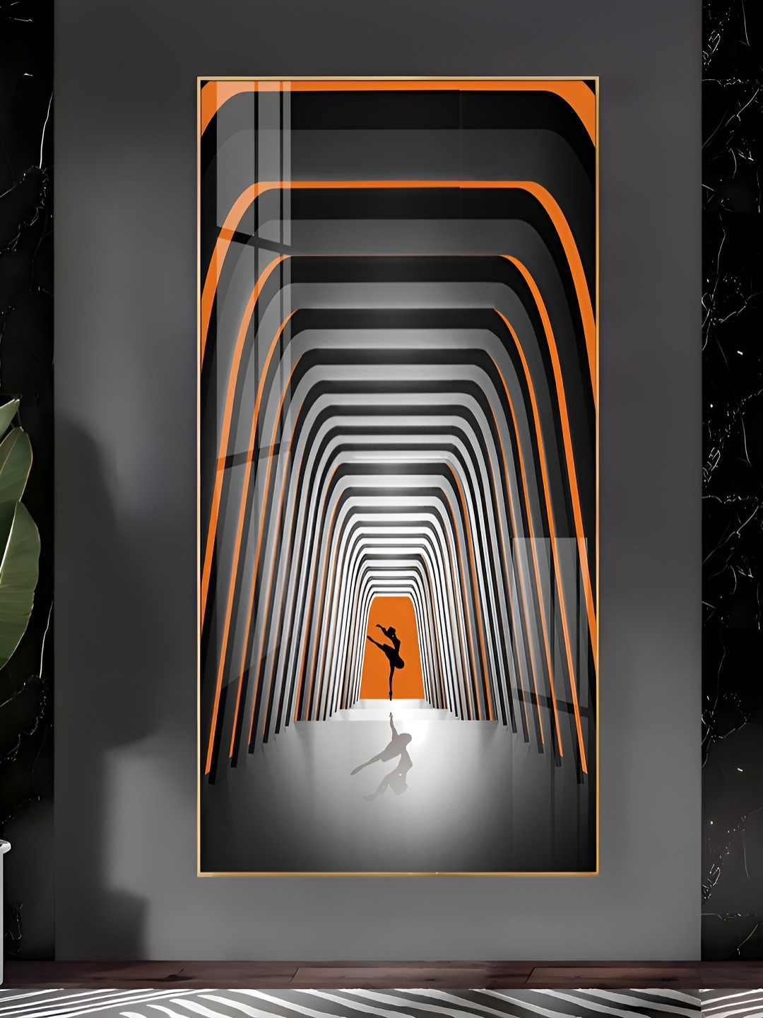 THE NEXT DECOR Striped Illusion Of Dancing Girl Plastic Glossy Hall Wall Hangings-24In