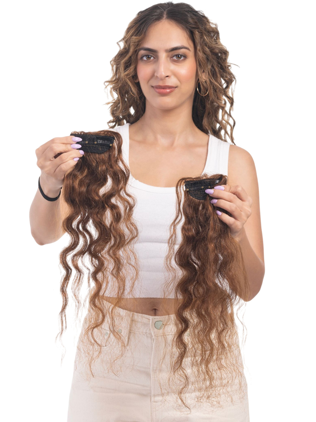 HAIRJOY Clip-In Side Patch Curly Hair Extensions - Light Golden Brown - 20 Inch