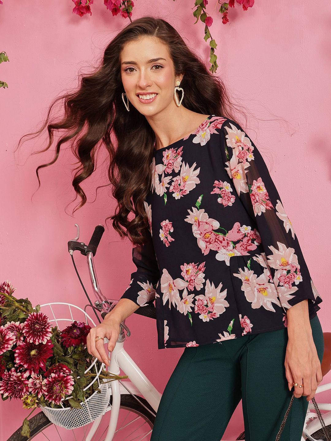 QUIERO Women Floral Printed Georgette Top
