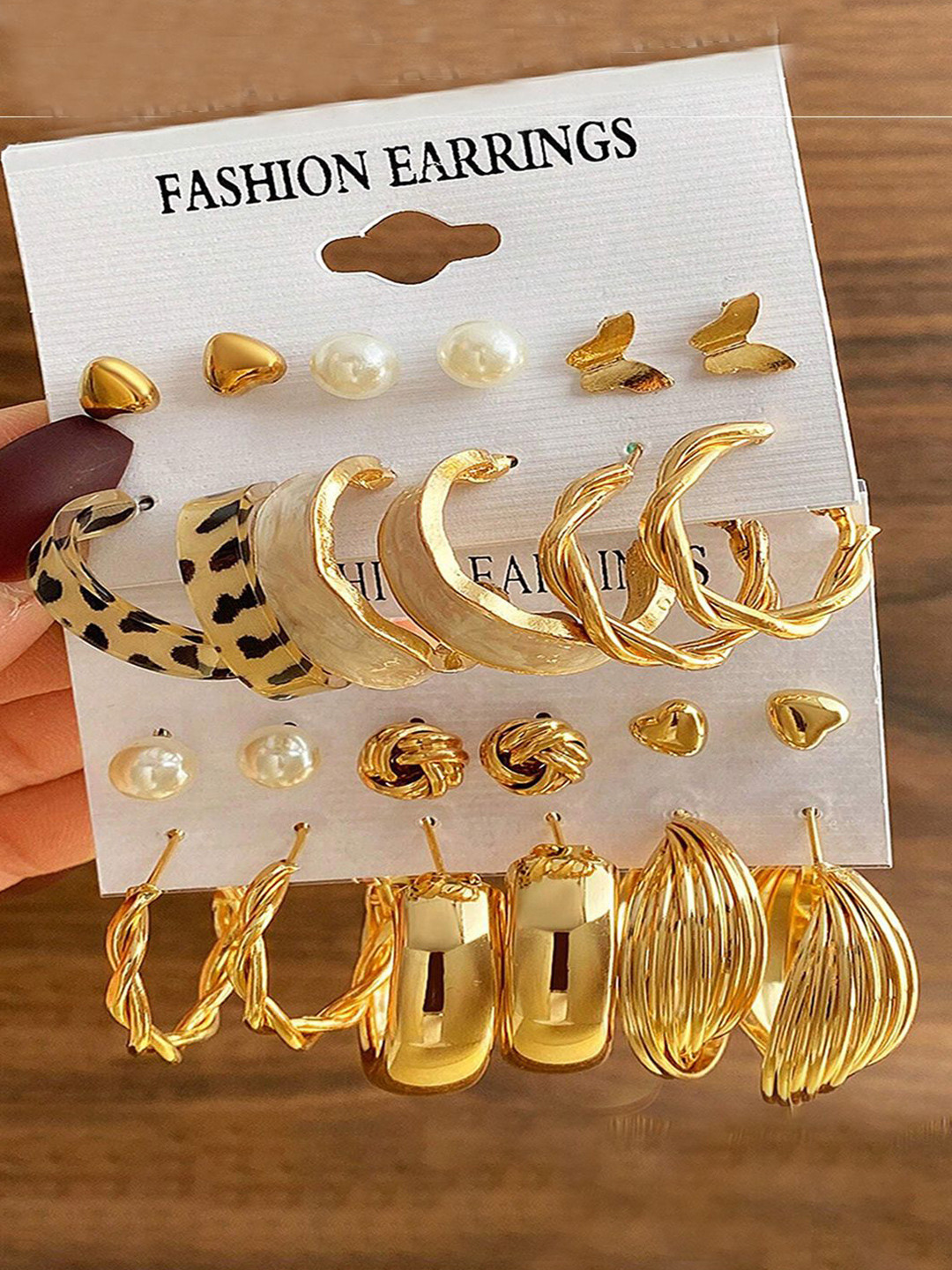 GOLDIWALA Set of 24 Gold-Plated Contemporary Shaped Pearls Half Hoop Earrings