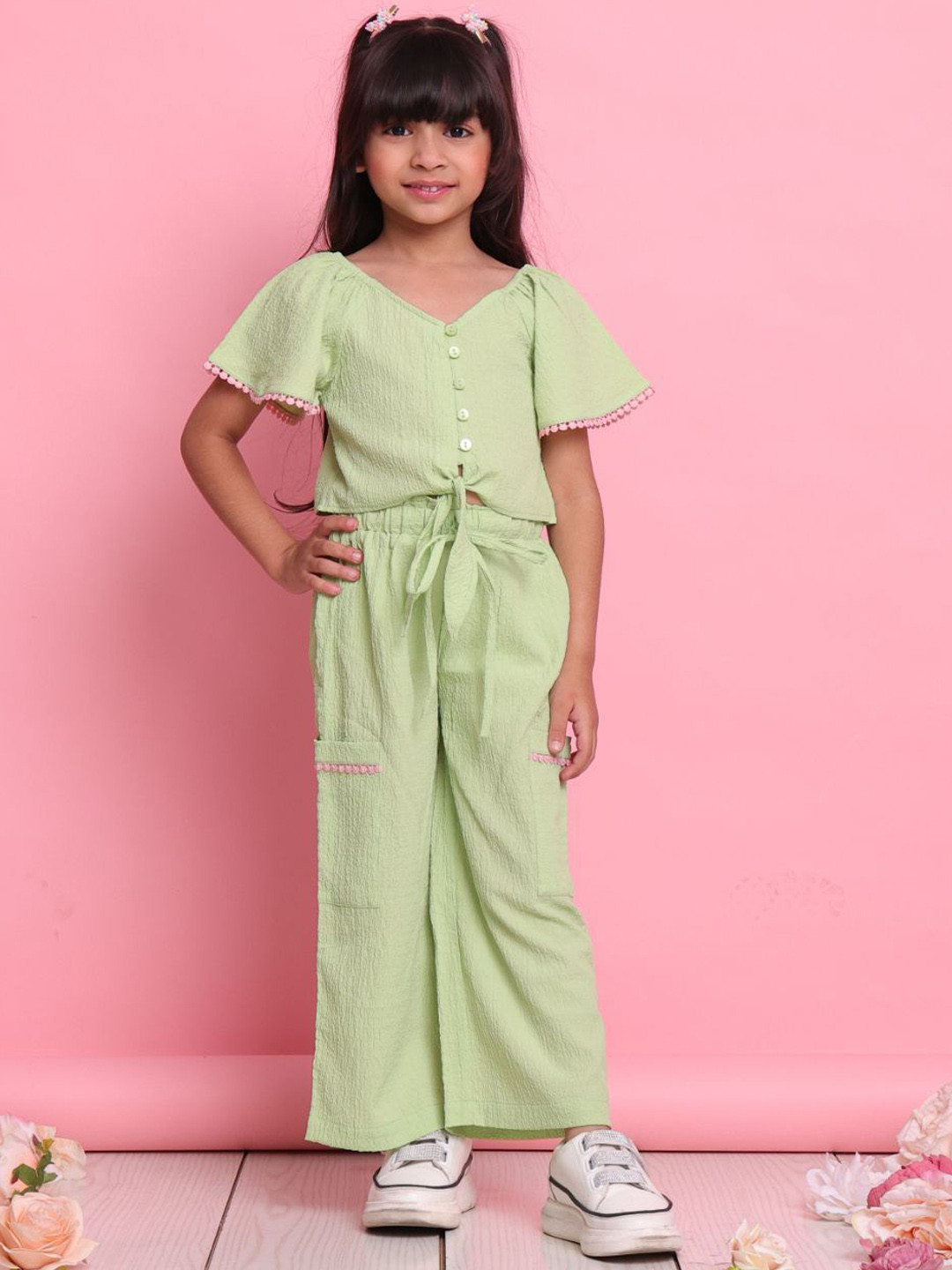 SAKA DESIGNS Girls V-Neck Top With Trousers