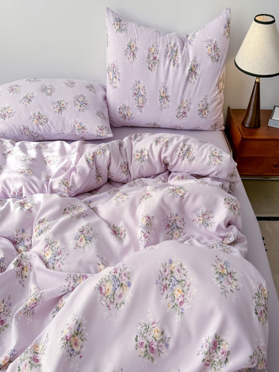 JC HOME Purple & Orange Floral Polycotton 3 Piece Double King Regular Bedding Set