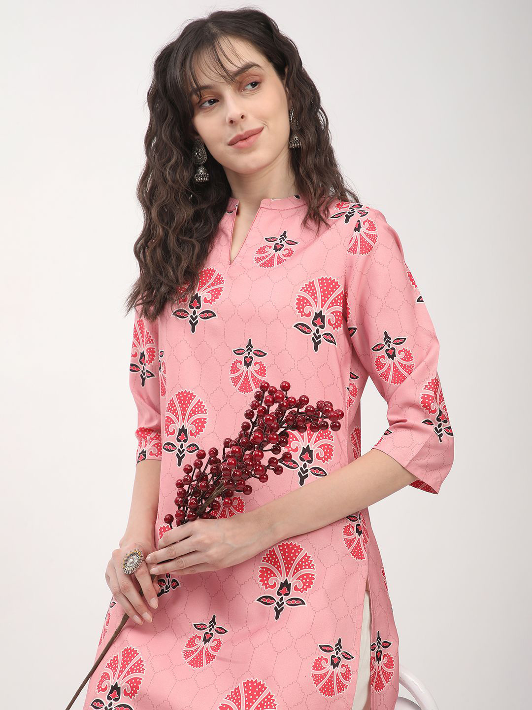 R&B Floral Printed Notch Neck Straight Kurta