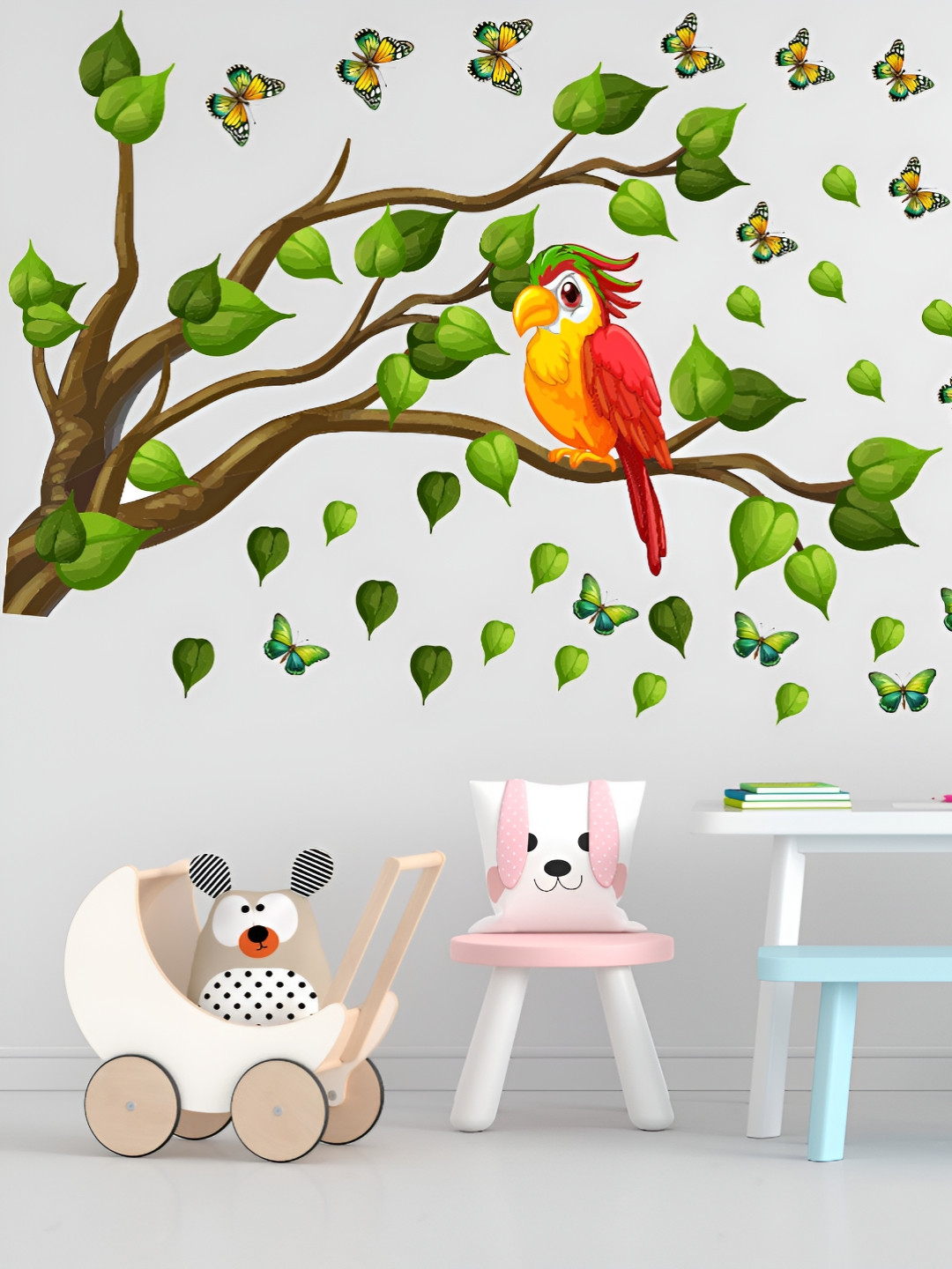 Decor Villa Multicolor Tree with Parrot  Wall Sticker