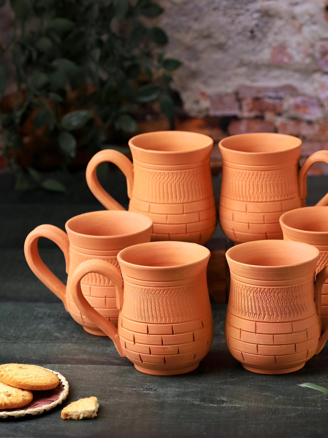 The handicraftian Red Textured Terracotta Microwave Safe 6 Piece Mug-400ml